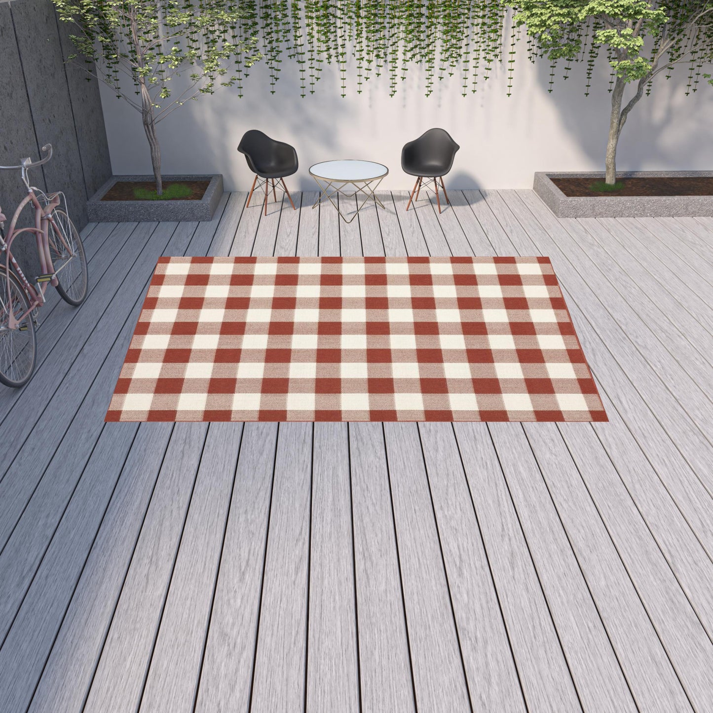 9' X 13' Red and Ivory Geometric Stain Resistant Indoor Outdoor Area Rug - 0" (L) x 155" (W) x 101" (H)