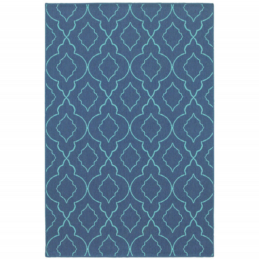 8' X 11' Blue Geometric Stain Resistant Indoor Outdoor Area Rug