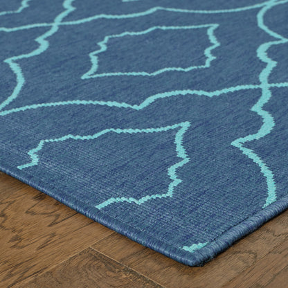 8' X 11' Blue Geometric Stain Resistant Indoor Outdoor Area Rug