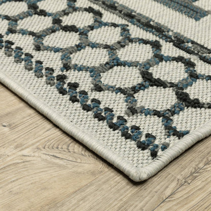 2' X 7' Blue and Beige Geometric Stain Resistant Indoor Outdoor Area Rug HomeRoots