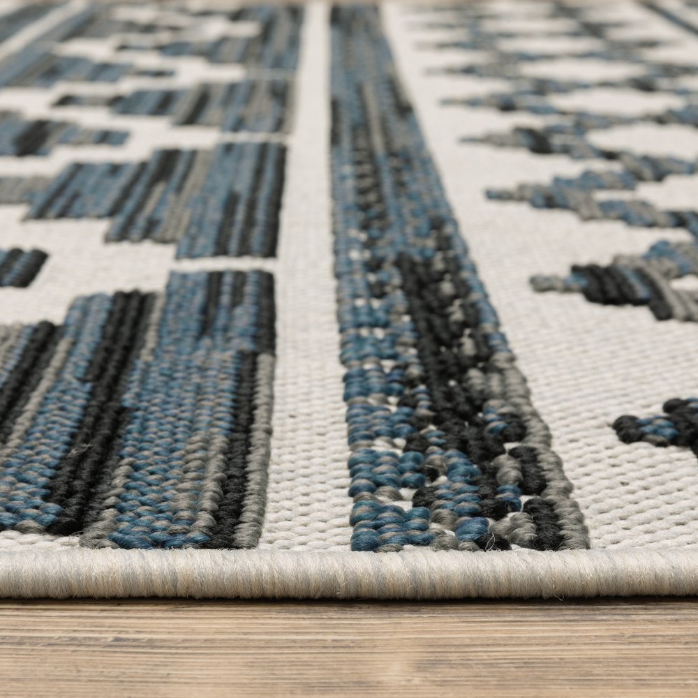 2' X 7' Blue and Beige Geometric Stain Resistant Indoor Outdoor Area Rug HomeRoots