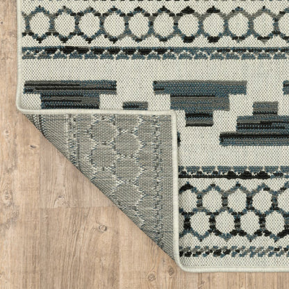 2' X 7' Blue and Beige Geometric Stain Resistant Indoor Outdoor Area Rug HomeRoots
