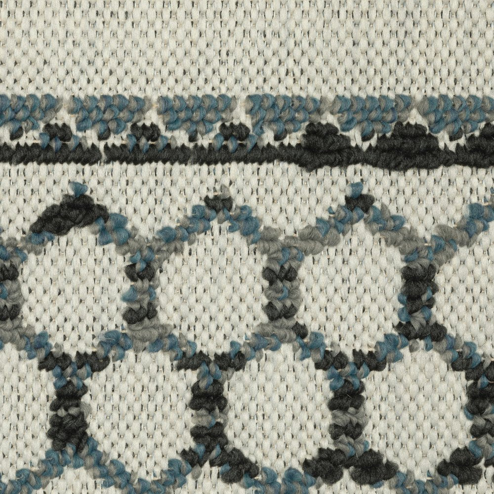 2' X 7' Blue and Beige Geometric Stain Resistant Indoor Outdoor Area Rug — view 5