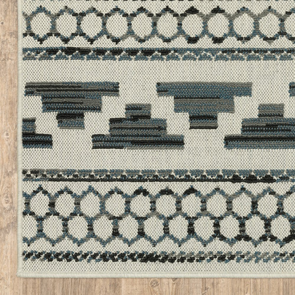 2' X 7' Blue and Beige Geometric Stain Resistant Indoor Outdoor Area Rug HomeRoots