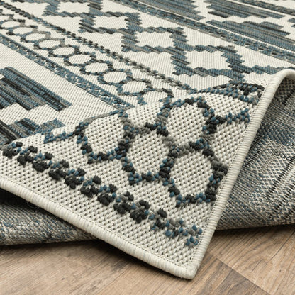 2' X 7' Blue and Beige Geometric Stain Resistant Indoor Outdoor Area Rug HomeRoots