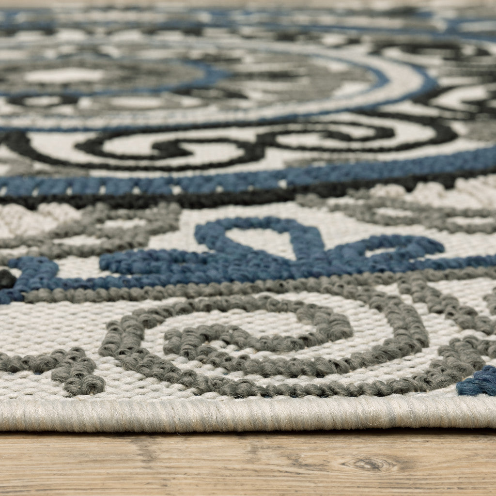 8' X 10' Blue and Beige Geometric Stain Resistant Indoor Outdoor Area Rug - 0" (L) x 120" (W) x 94" (H)