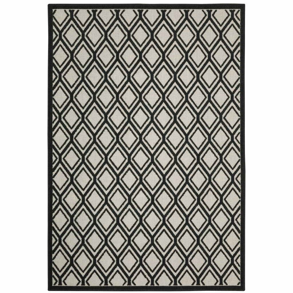 8' X 10' Beige and Black Geometric Stain Resistant Indoor Outdoor Area Rug - 0" (L) x 120" (W) x 94" (H)