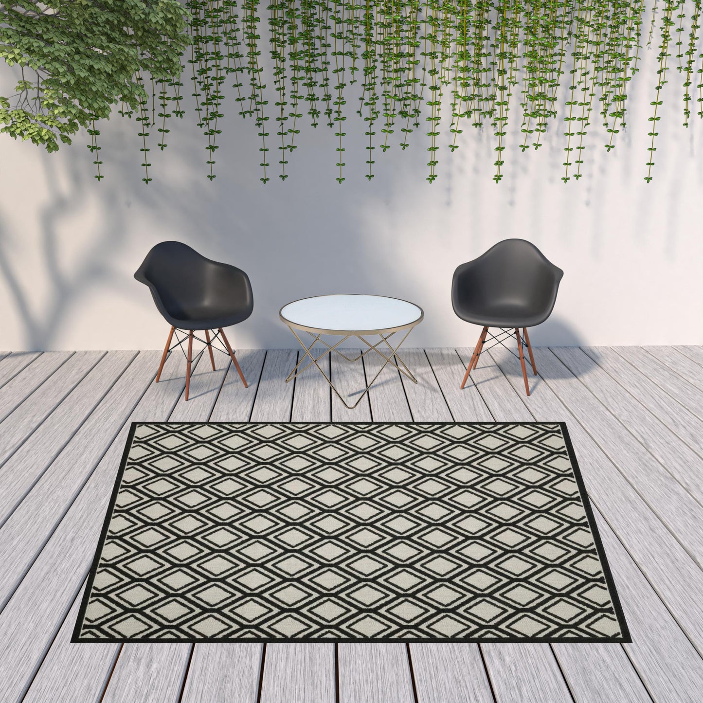 8' X 10' Beige and Black Geometric Stain Resistant Indoor Outdoor Area Rug - 0" (L) x 120" (W) x 94" (H)