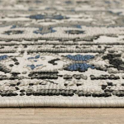 8' X 10' Blue and Beige Oriental Stain Resistant Indoor Outdoor Area Rug - 0" (L) x 120" (W) x 94" (H)