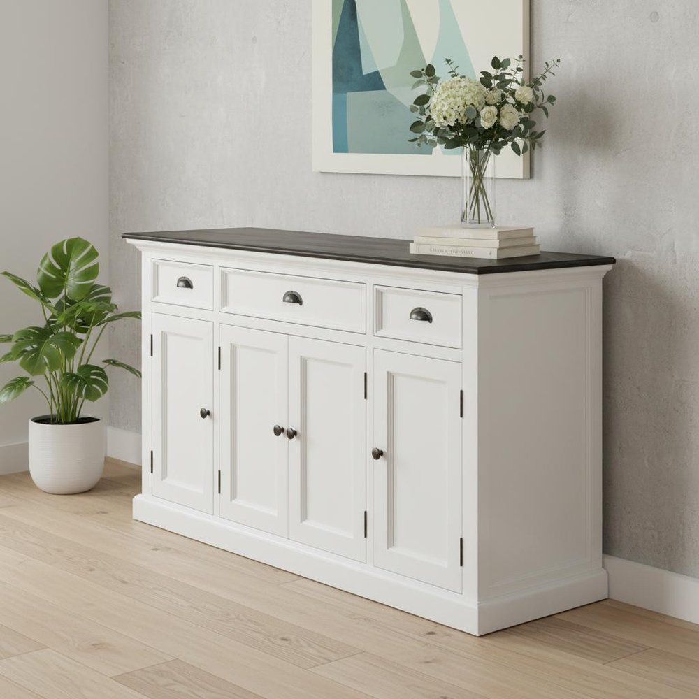 60" White & Black Solid Wood Buffet Table HomeRoots