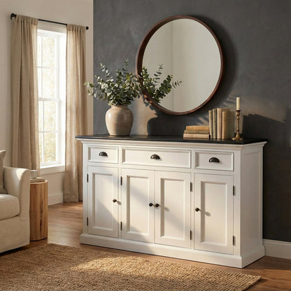 60" White & Black Solid Wood Buffet Table HomeRoots