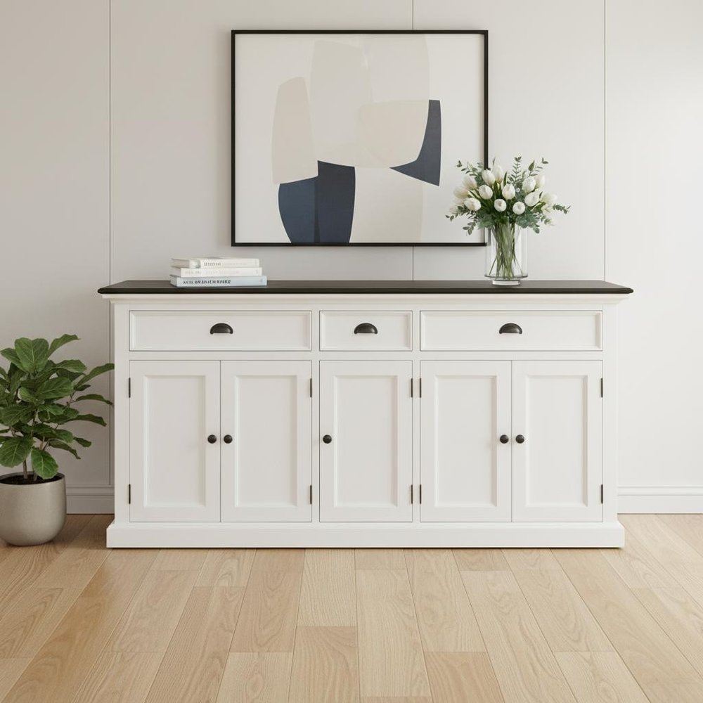 74" Black And White Solid Wood Buffet Table HomeRoots