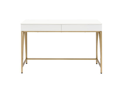 50" White And Gold Wood and Steel Vanity Table With Two Drawers HomeRoots