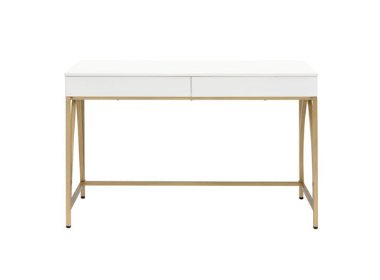 50" White And Gold Wood and Steel Vanity Table With Two Drawers HomeRoots