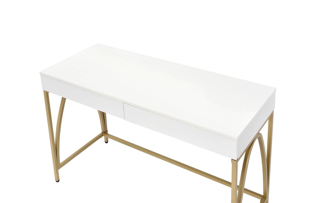 50" White And Gold Wood and Steel Vanity Table With Two Drawers HomeRoots