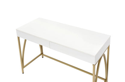 50" White And Gold Wood and Steel Vanity Table With Two Drawers HomeRoots