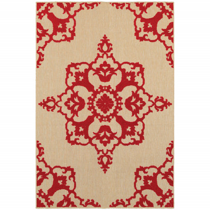 8' X 11' Red Oriental Stain Resistant Indoor Outdoor Area Rug