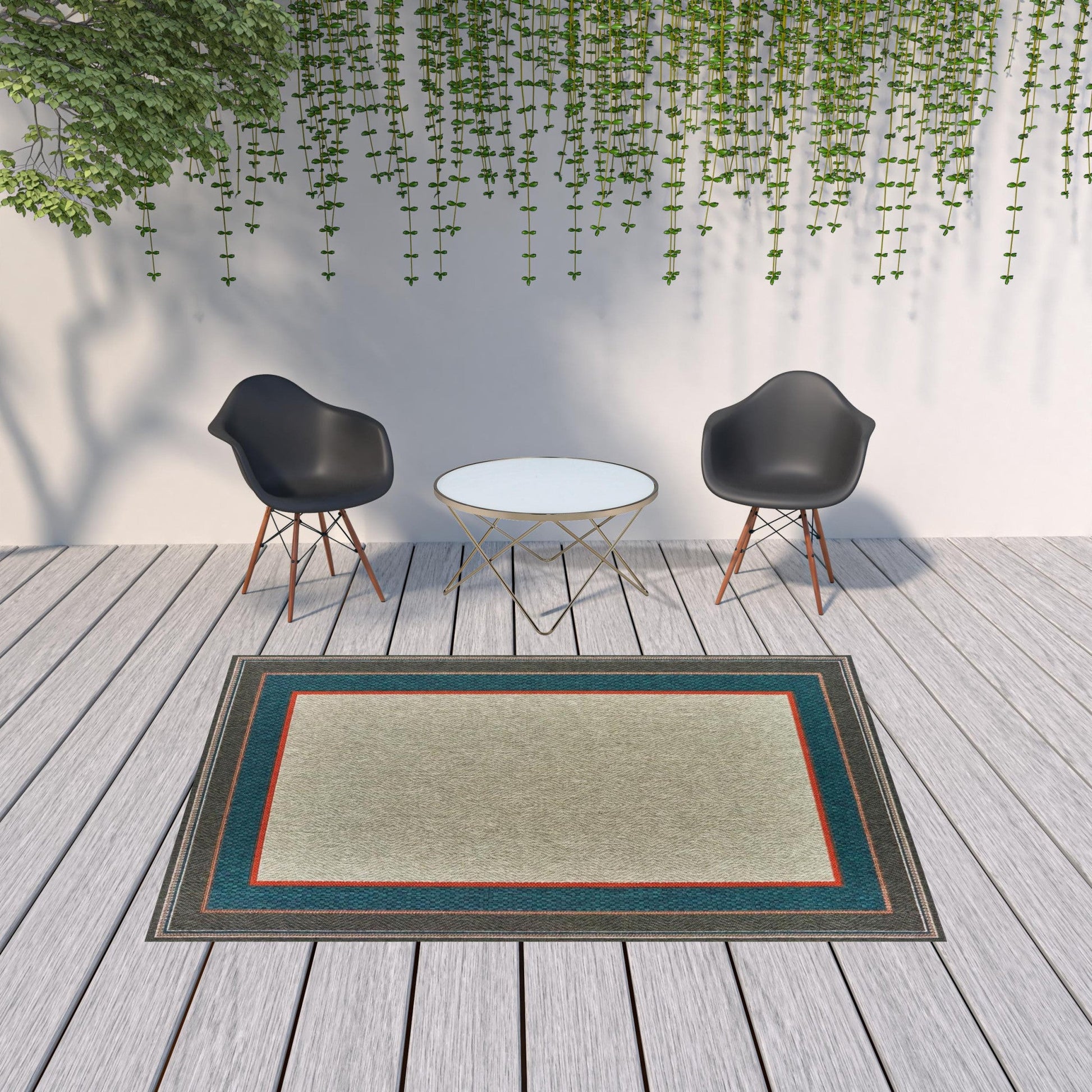 7' X 9' Blue and Gray Stain Resistant Indoor Outdoor Area Rug FurniFindUSA