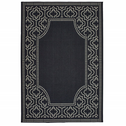 2' X 4' Black and Ivory Stain Resistant Indoor Outdoor Area Rug