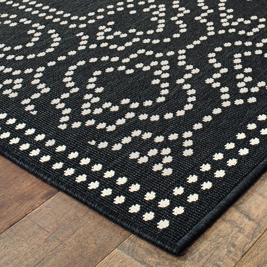 2' X 4' Black and Ivory Stain Resistant Indoor Outdoor Area Rug