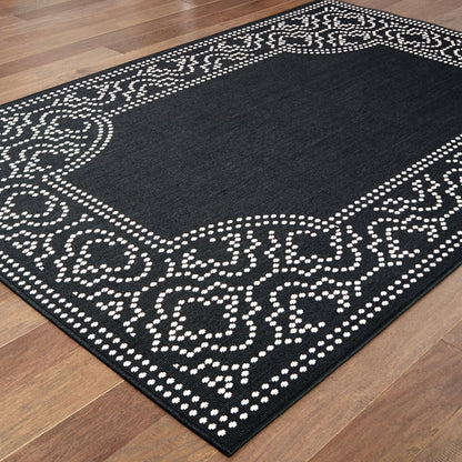2' X 4' Black and Ivory Stain Resistant Indoor Outdoor Area Rug