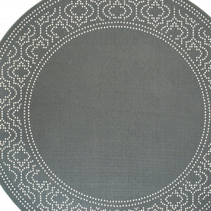 8' X 8' Gray and Ivory Round Stain Resistant Indoor Outdoor Area Rug