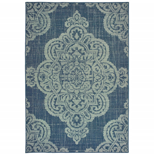 5' x 8' Blue Oriental Stain Resistant Indoor Outdoor Area Rug