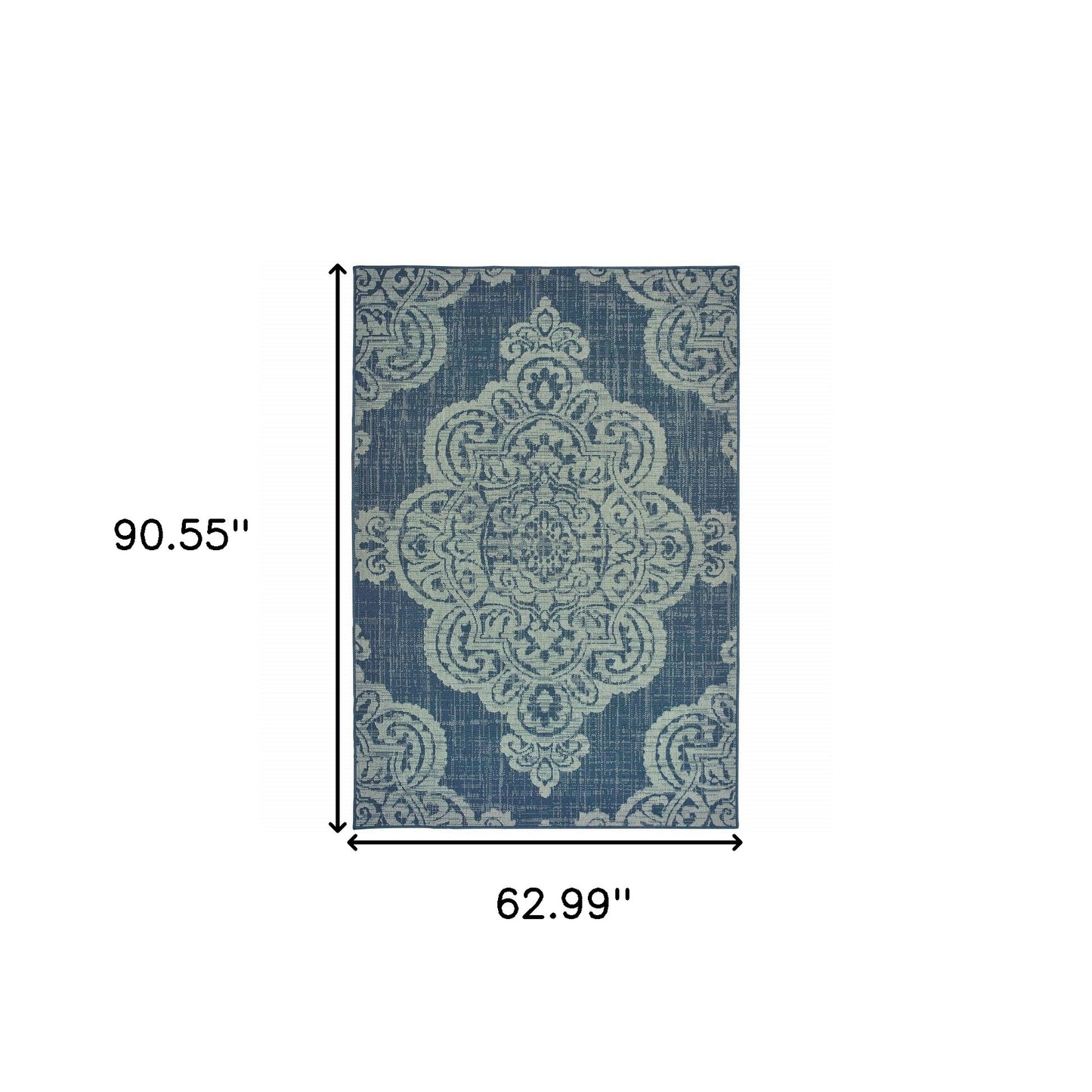 5' x 8' Blue Oriental Stain Resistant Indoor Outdoor Area Rug