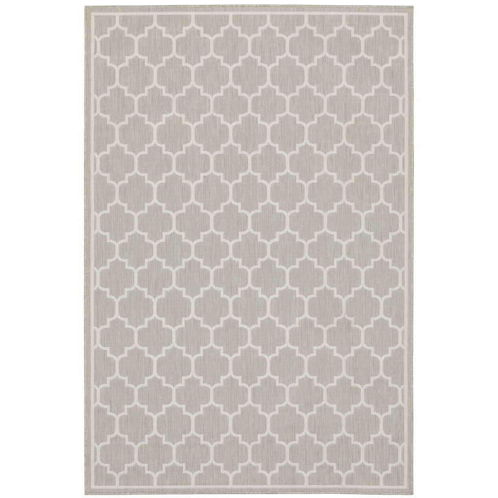 8' x 10' Gray and Ivory Geometric Stain Resistant Indoor Outdoor Area Rug - 0" (L) x 120" (W) x 94" (H)