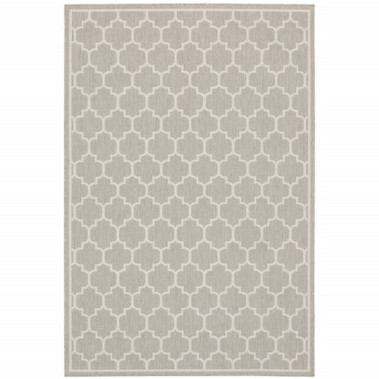 8' x 10' Gray and Ivory Geometric Stain Resistant Indoor Outdoor Area Rug - 0" (L) x 120" (W) x 94" (H)