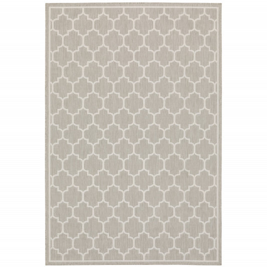 8' x 10' Gray and Ivory Geometric Stain Resistant Indoor Outdoor Area Rug - 0" (L) x 120" (W) x 94" (H)