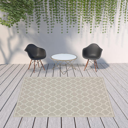 8' x 10' Gray and Ivory Geometric Stain Resistant Indoor Outdoor Area Rug - 0" (L) x 120" (W) x 94" (H)