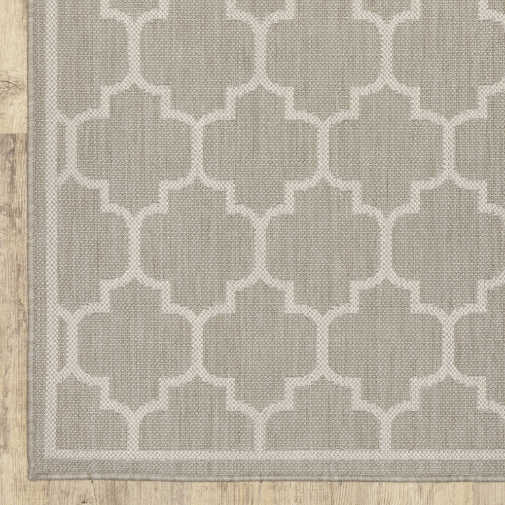 8' x 10' Gray and Ivory Geometric Stain Resistant Indoor Outdoor Area Rug - 0" (L) x 120" (W) x 94" (H)