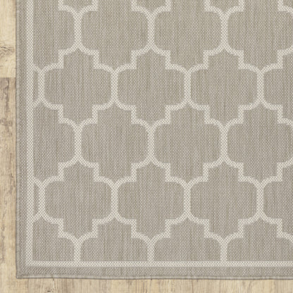 8' x 10' Gray and Ivory Geometric Stain Resistant Indoor Outdoor Area Rug - 0" (L) x 120" (W) x 94" (H)