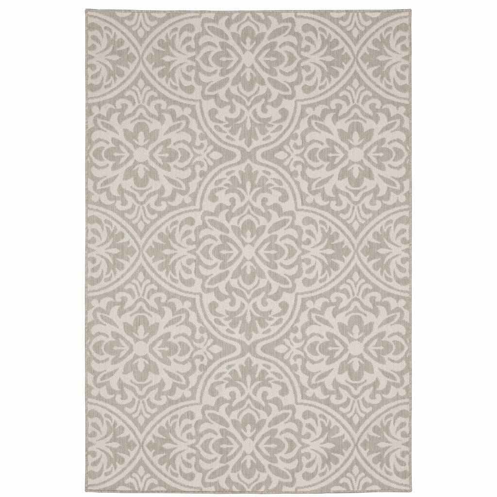 8' X 10' Gray and Ivory Floral Stain Resistant Indoor Outdoor Area Rug - 0" (L) x 120" (W) x 94" (H)