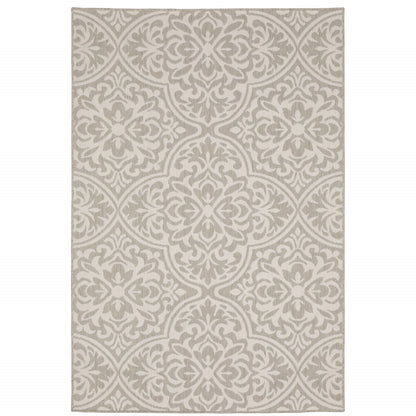 8' X 10' Gray and Ivory Floral Stain Resistant Indoor Outdoor Area Rug - 0" (L) x 120" (W) x 94" (H)