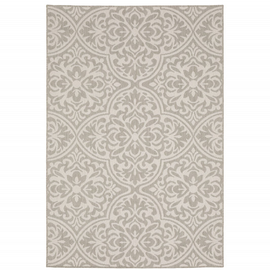 8' X 10' Gray and Ivory Floral Stain Resistant Indoor Outdoor Area Rug - 0" (L) x 120" (W) x 94" (H)