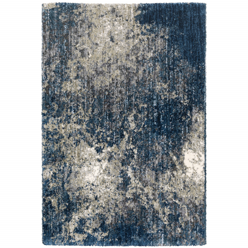 10' X 13' Blue And Grey Abstract Shag Power Loom Stain Resistant Area Rug - 27.0" (L) x 180.0" (W) x 0.6" (H)