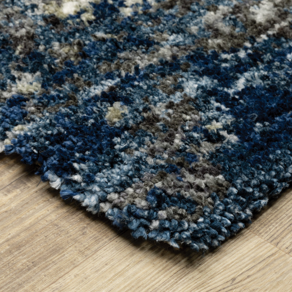 10' X 13' Blue And Grey Abstract Shag Power Loom Stain Resistant Area Rug - 27.0" (L) x 180.0" (W) x 0.6" (H)