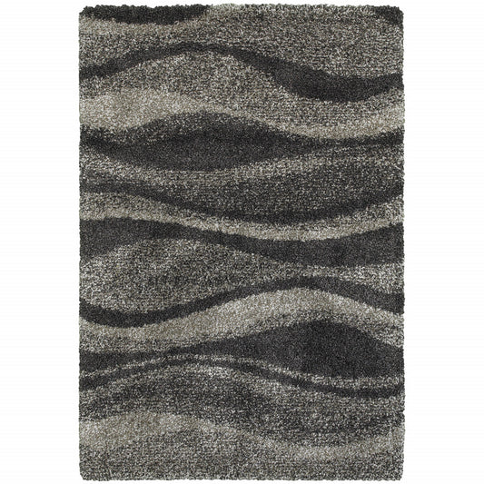 2' X 3' Charcoal Silver And Grey Abstract Shag Power Loom Stain Resistant Area Rug - 5.0" (L) x 5.0" (W) x 0.4" (H)