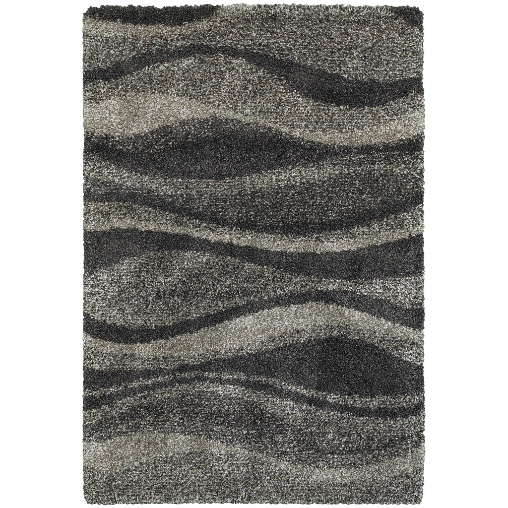 10' X 13' Charcoal Silver And Grey Abstract Shag Power Loom Stain Resistant Area Rug - 24.0" (L) x 36.0" (W) x 0.25" (H)