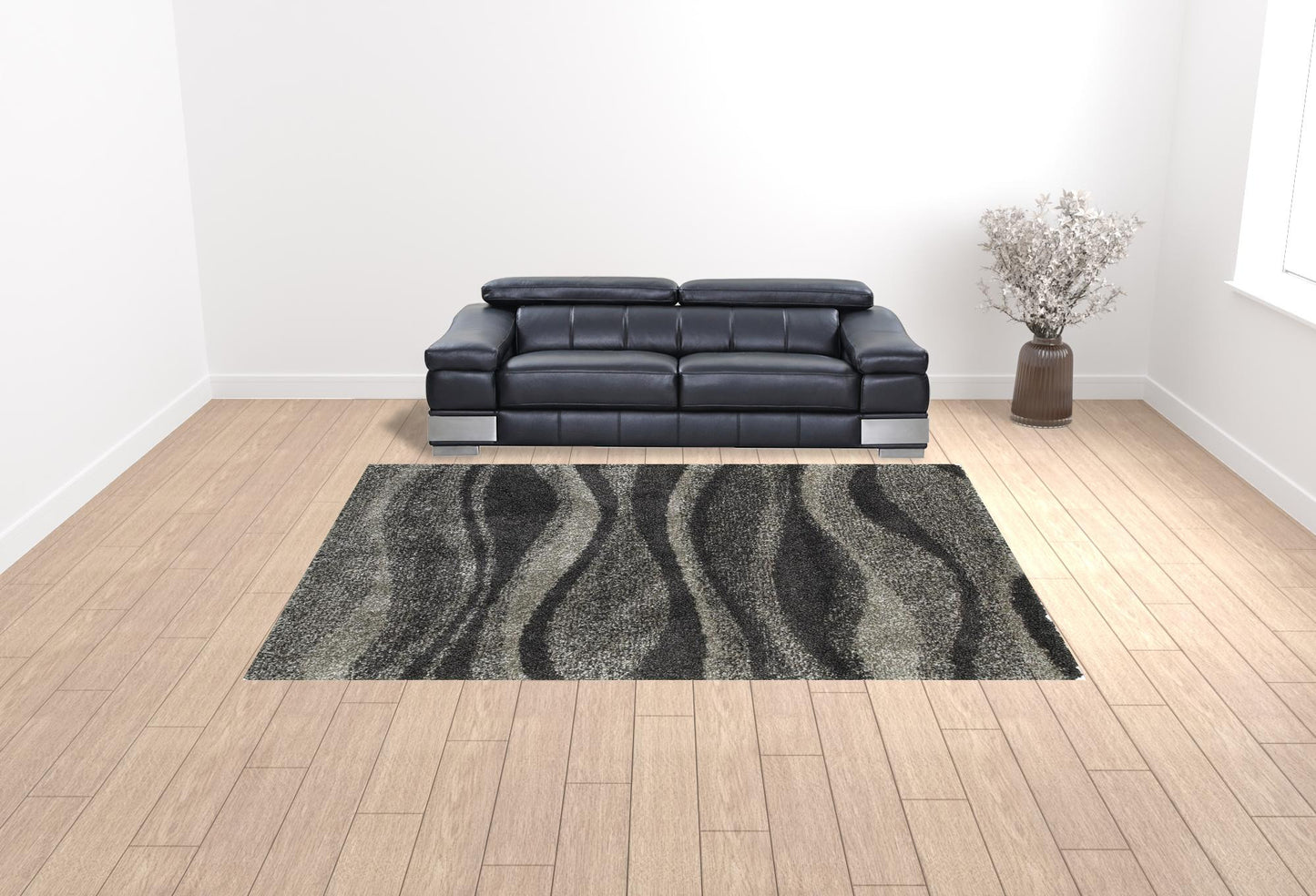 10' X 13' Charcoal Silver And Grey Abstract Shag Power Loom Stain Resistant Area Rug - 24.0" (L) x 36.0" (W) x 0.25" (H)