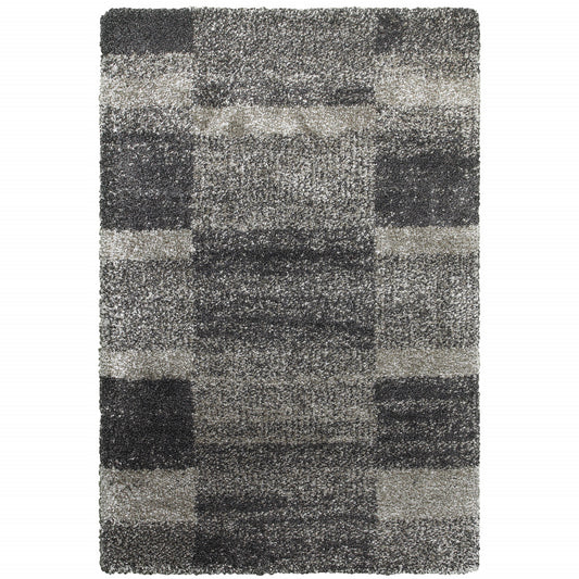 2' X 3' Charcoal Silver And Grey Geometric Shag Power Loom Stain Resistant Area Rug