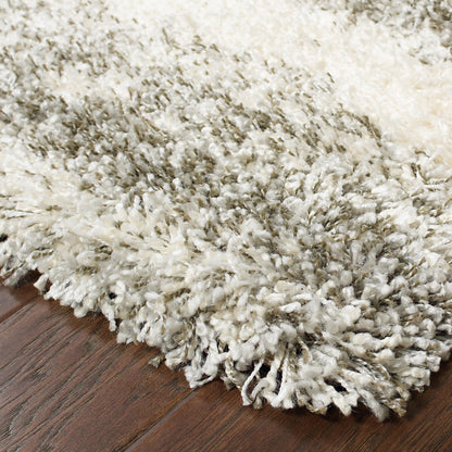 2' X 3' Grey Ivory And Silver Geometric Shag Power Loom Stain Resistant Area Rug
