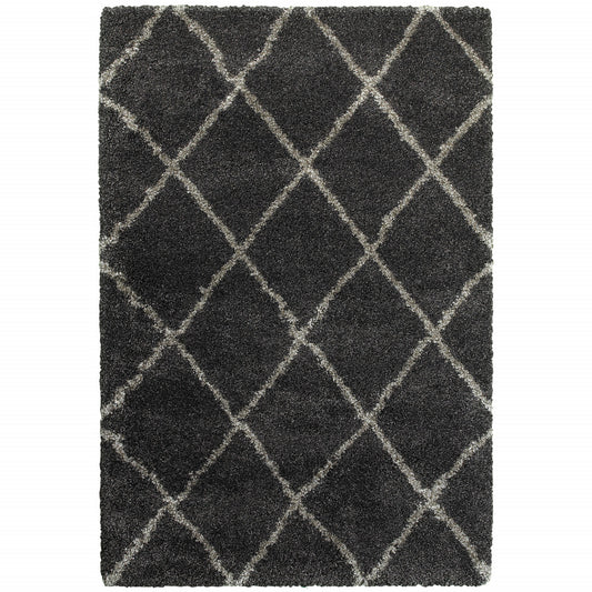 2' X 3' Charcoal And Grey Geometric Shag Power Loom Stain Resistant Area Rug