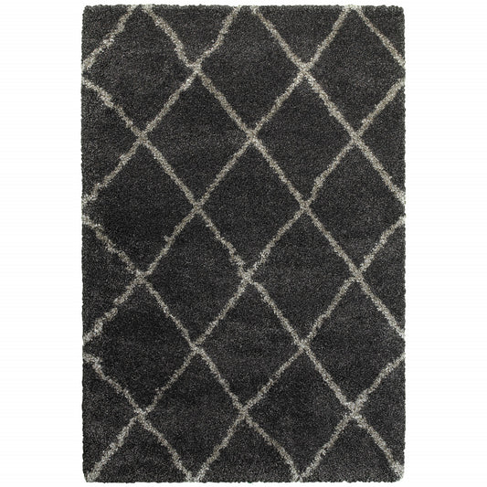 4' X 6' Charcoal And Grey Geometric Shag Power Loom Stain Resistant Area Rug