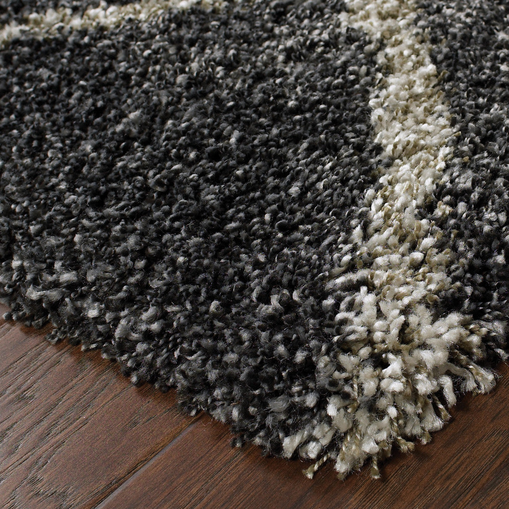 10' X 13' Charcoal And Grey Geometric Shag Power Loom Stain Resistant Area Rug