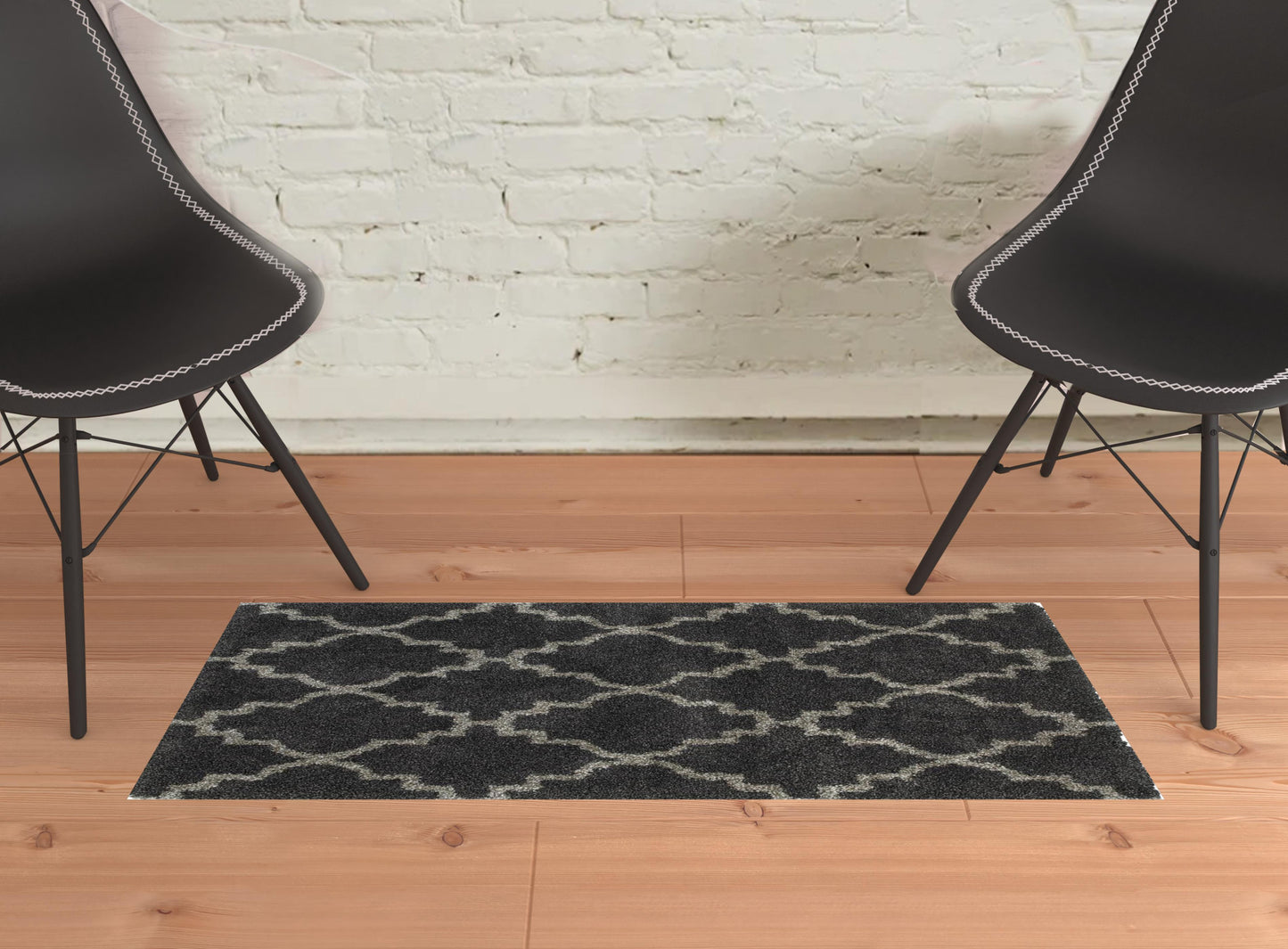 2' X 3' Charcoal And Grey Geometric Shag Power Loom Stain Resistant Area Rug