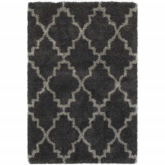 4' X 6' Charcoal And Grey Geometric Shag Power Loom Stain Resistant Area Rug