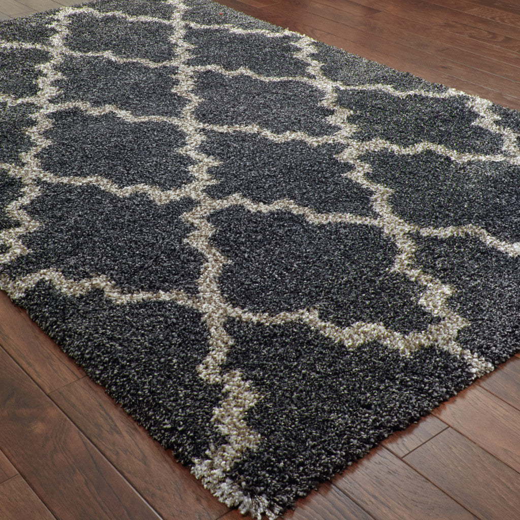 4' X 6' Charcoal And Grey Geometric Shag Power Loom Stain Resistant Area Rug